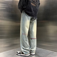 高街牛仔裤男秋冬季直筒潮牌垂感拖地vibe美式中性裤子NK2430-P43，男装牛仔裤，星座1008