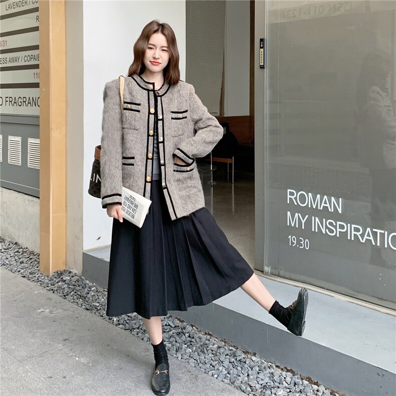 小香风轻奢高级感毛呢外套女2025秋冬新款撞色拼接气质百搭上衣,女装毛呢外套,2C327