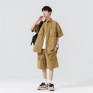 短袖衬衫男新款夏季薄款透气搭配一套短裤宽松翻领衬衣TZ071-P88图片