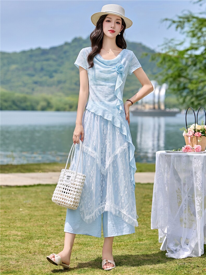 2026年夏季时尚潮流优雅浪漫三件套裤,女装套装/套裙,江南富贵女
