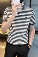 主推！爆！高级感轻奢夏季短袖T恤翻领条纹Polo衫半袖T0253-P58，男装T恤，电商D342