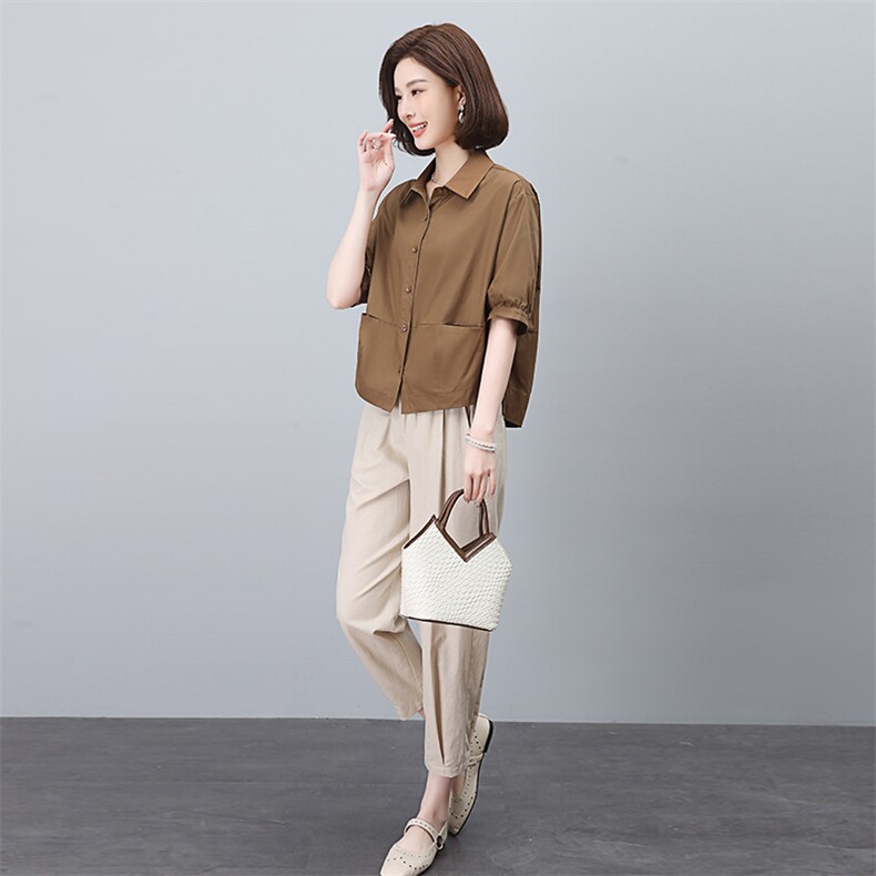 时尚翻领棉麻休闲套装女夏季新款宽松显瘦两件套气质百搭小香风,女装套装/套裙,依恋蒂丝