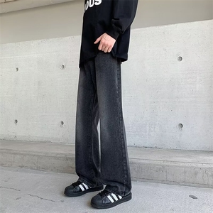 复古蓝微喇叭牛仔裤男高街水洗直筒显瘦休闲裤NH818