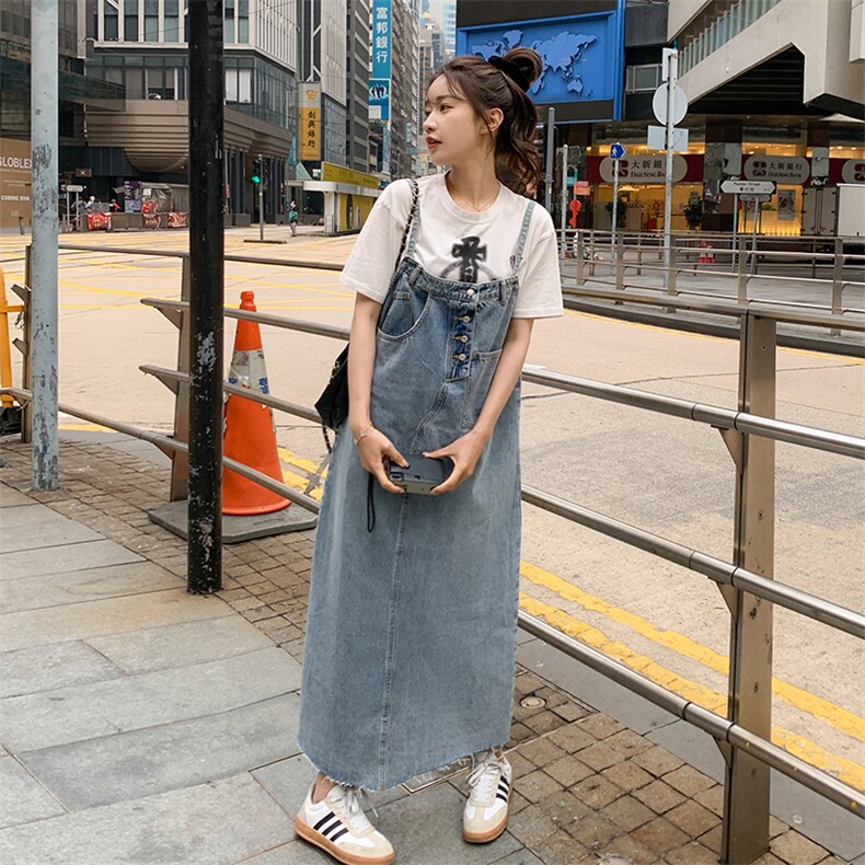可盐可甜牛仔背带裙女2025春季新款港风复古chic小个子减龄吊带裙,女装连衣裙,2C201