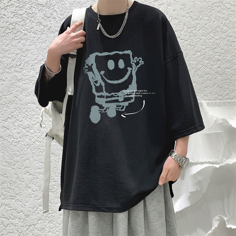 Q11245-P30海绵宝宝春夏季七分袖t恤男大码五分袖短袖中袖大皂风,男装T恤,电商A040