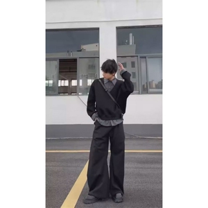 【】美式复古假两件衬衫领卫衣男女秋冬宽松长袖SHY03P43