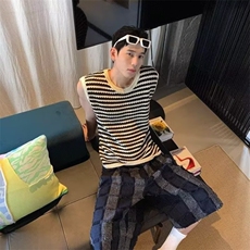 无品牌慵懒ins百搭时尚新款高街黑白条纹镂空坎肩马甲男女潮流，男装背心/马甲，星座506A