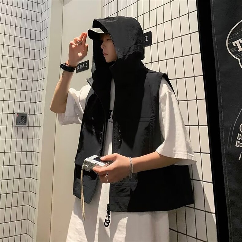 马甲男韩版潮流高街连帽2023春夏季新款ins宽松百搭外套W4739-P35图片