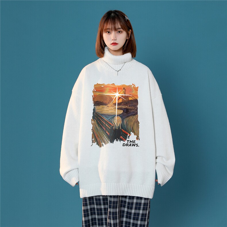 中性风23新款秋冬时尚百搭宽松字母印花高领毛衣M949P50控68,男装针织衫/毛衣,A247A