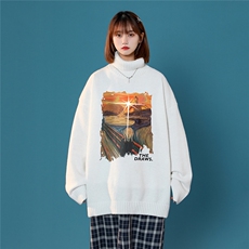 中性风23新款秋冬时尚百搭宽松字母印花高领毛衣M949P50控68，男装针织衫/毛衣，A247A