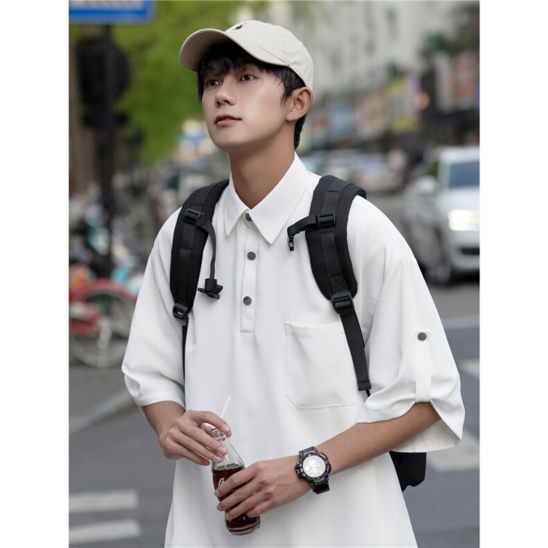 现货2026夏金属扣衬衫设计款港风高街帅韩版POLO衫C212-TP38,男装Polo衫,电商A170