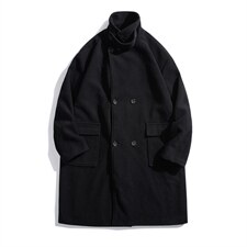 N6150/P115秋冬新双排扣长款过膝呢大衣男风衣毛呢料外套宽松呢子，男装风衣，电商A141