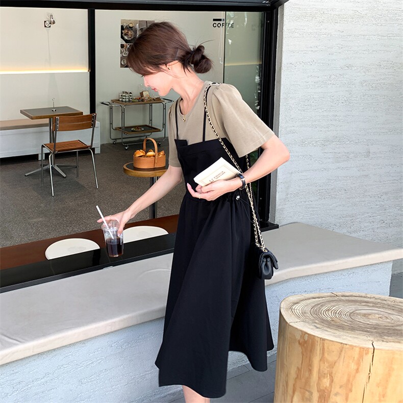 黑色赫本风法式两件连衣裙女2025夏新款小个子宽松收腰显瘦初恋裙,女装连衣裙,2C129