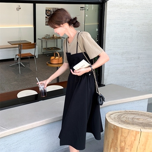 黑色赫本风法式两件连衣裙女2025夏新款小个子宽松收腰显瘦初恋裙图片