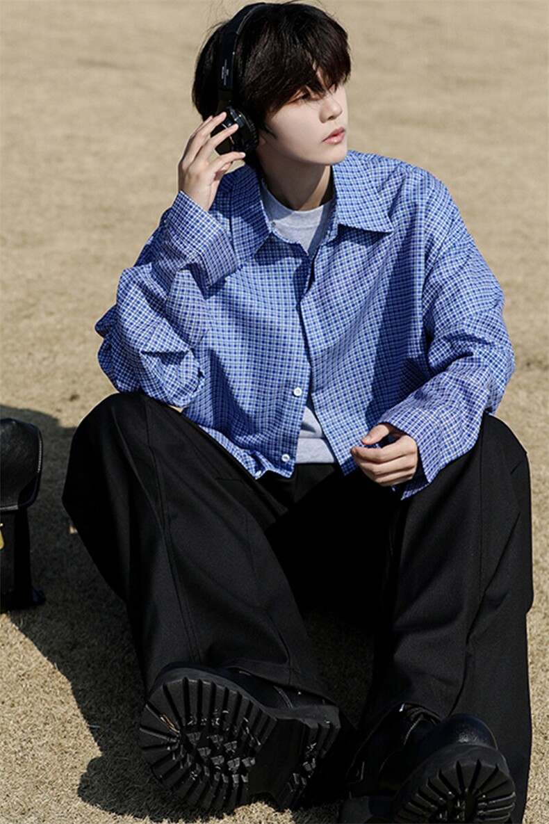 8XL-M长袖衬衫男夏季格子条纹衬衣宽松慵懒风防晒外套CS29005P45,男装衬衫,电商B312