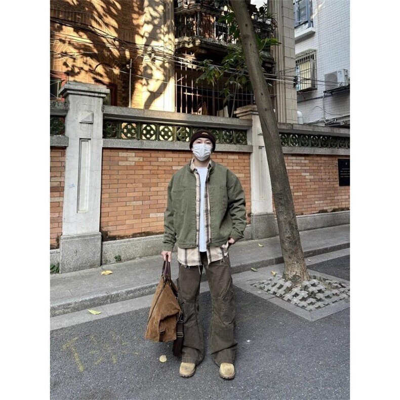 美式复古水洗帆布牛仔外套男春秋款设计高级感宽松立领哈灵顿夹克,男装夹克,星座506A