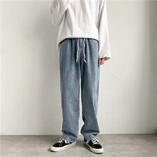 阔腿牛仔裤男直筒宽松韩版ins港风垂感拖地老爹长裤休闲k940-p35图片