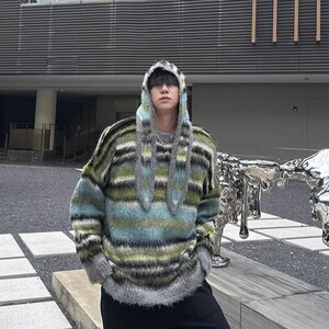 圆领毛衣加帽子男2025秋冬慵懒风减龄休闲针织衫 网 B126-P67图片