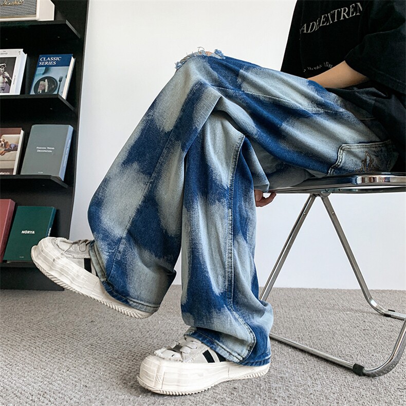 高街vibe美式扎染牛仔裤男设计感潮牌宽松破洞直筒裤子61811-p48,男装牛仔裤,星座1008
