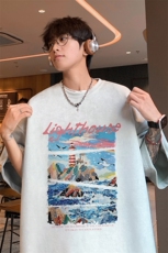 麂皮绒油画短袖t恤男夏季美式复古重磅2025新款大码潮牌半袖衣服，男装T恤，电商B220