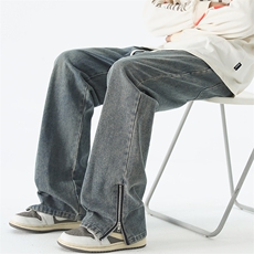 裤脚口侧面带拉链美式复古怀旧百搭高街长裤A158-NZK083-P48，男装休闲裤，电商A158