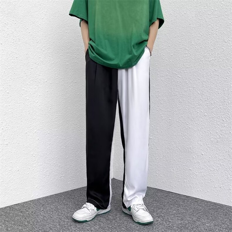 男秋季新款港风冰丝纯色直筒拼色长裤HK92P30,男装休闲裤,星座1116-2