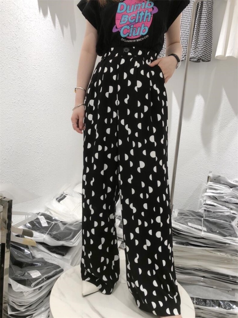 波点阔腿裤后松紧腰，女装，秀禾