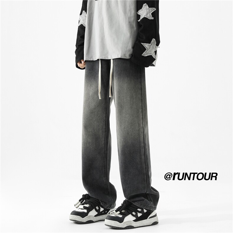 秋季渐变牛仔裤男潮裤子直筒宽松拖地阔腿裤A166-K002-特P35控65，男装牛仔裤，电商A166
