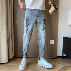 春夏新款牛仔裤卡通刺绣男装修身小脚牛仔裤社会小伙508k236p58，男装牛仔裤，星座901