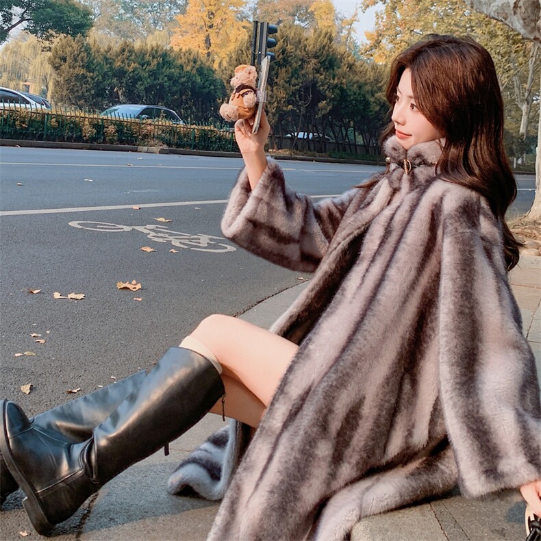 中长款仿貂毛麂皮绒皮毛一体外套女冬季大衣2C353--718#P260K389,女装皮草,2C353