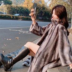 中长款仿貂毛麂皮绒皮毛一体外套女冬季大衣2C353--718#P260K389，女装皮草，2C353