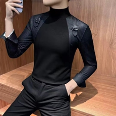 大数据现货加绒保暖打底衫精品轻奢原版欧货牛仔拼接男上衣，男装T恤，星座1602（原101B）