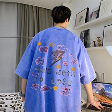 直播品质重磅240克美式复古蜡染水洗做旧宽松短袖t恤T1225-P38，男装T恤，电商A486