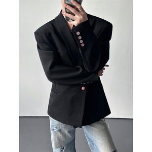 青果领黑色西装外套男解构设计高级痞帅收腰西服XZ26P118图片