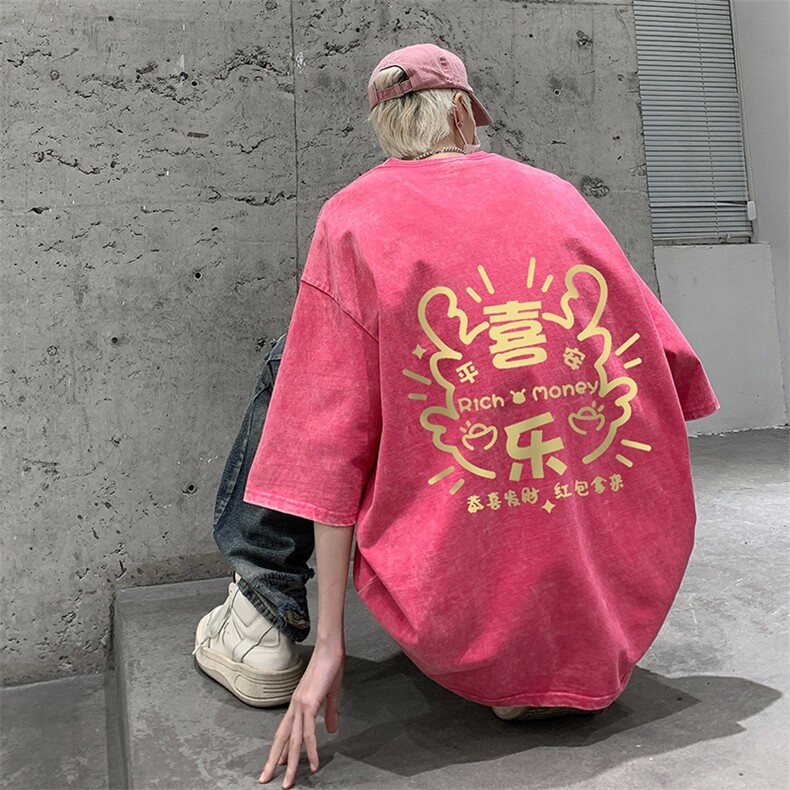 TF7869P38新潮水洗做旧蜡染T恤高街小欧风T恤港风宽松T恤,男装T恤,星座510A-5