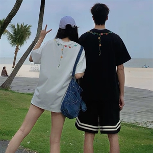 万针全刺绣工艺抖音得物高品质260克重磅纯棉双纱美式高街短袖T恤图片