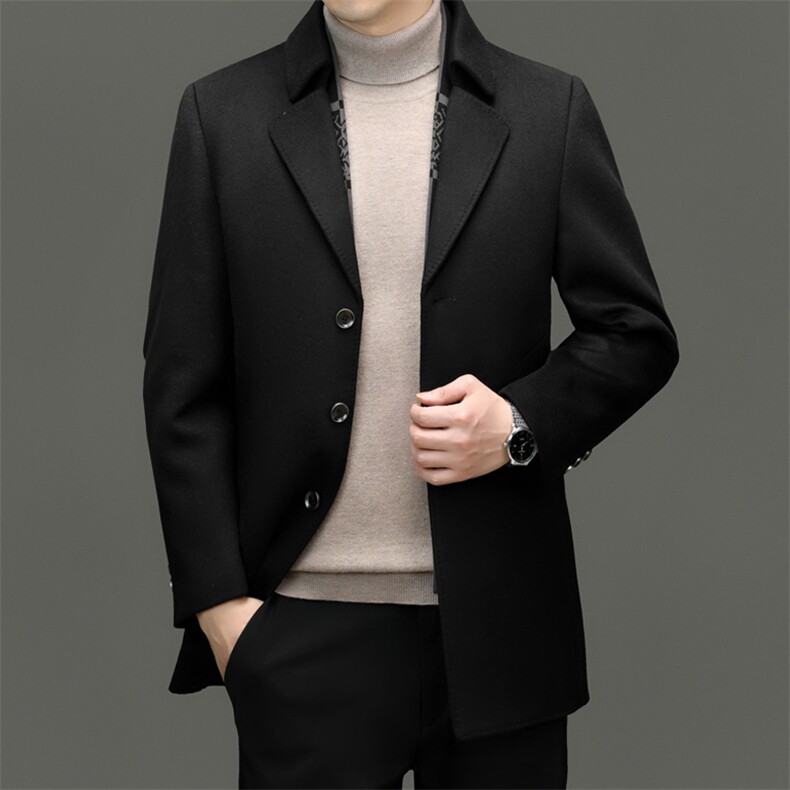 YLBL8815男士双面尼风衣外套休闲翻领可脱卸内胆大衣尼克服中长款图片