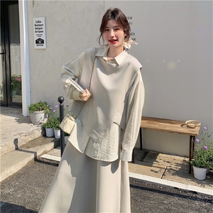 现货！不规则马甲衬衫长款半身裙三件套2C118T663-P185控268图片