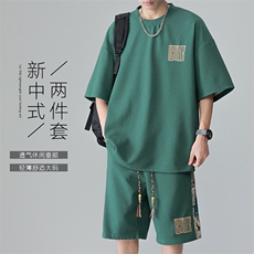 特批P35无差价夏季华夫格短袖T恤短裤男潮设计感两件套装TZ058，男装T恤，电商A001
