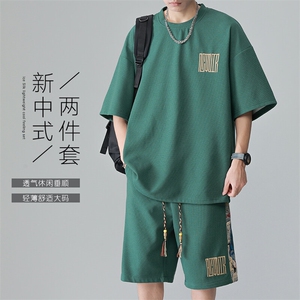 特批P35无差价夏季华夫格短袖T恤短裤男潮设计感两件套装TZ058图片
