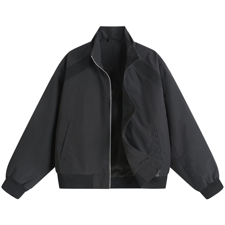 JK008平铺白底春装拼接工装立领夹克聚酯纤维(M-5XL)TP35,男装夹克,电商A088