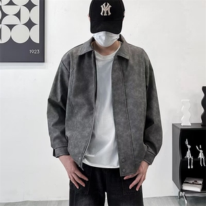 美式复古宽松皮衣男外套秋款潮PU皮夹克男女防水机车服A145图片