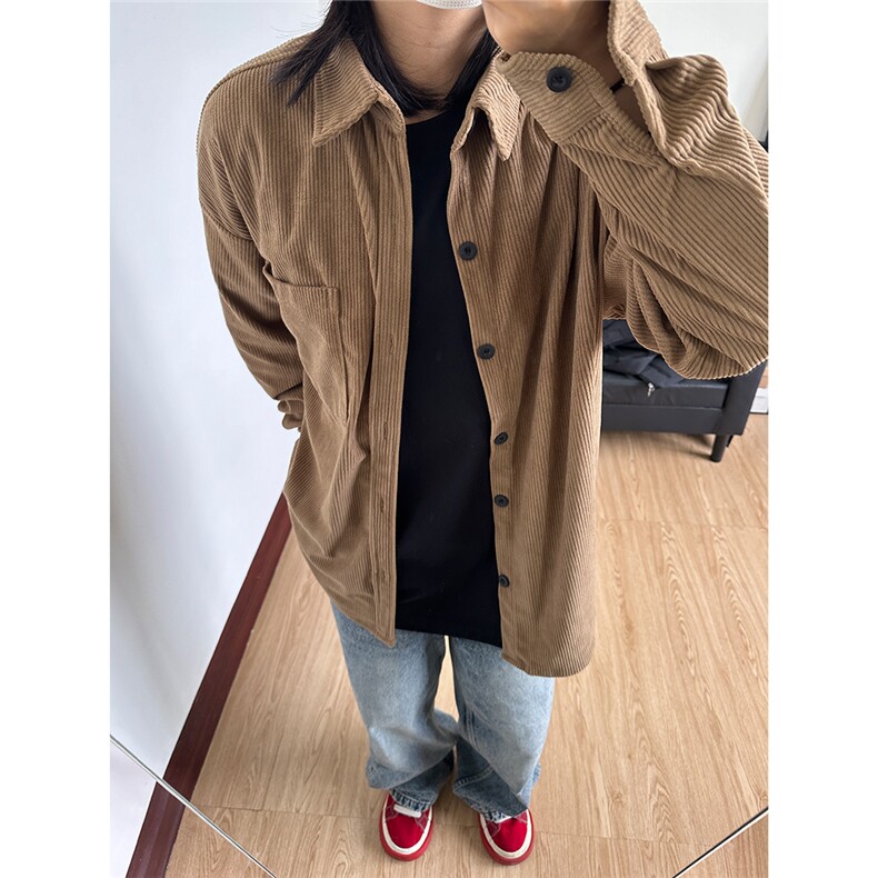 现货厚实灯芯绒衬衫男秋冬款港风宽松复古长袖衬衣CS027-P48图片