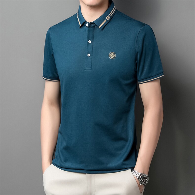 中青年夏季2022薄款男士短袖POLO衫透气丝光商务潮流半袖上衣P48,男装Polo衫,星座1105-3
