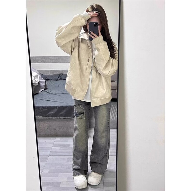 春季新款韩版时尚百搭斜拉链立领宽松冲锋衣外套女J219,男装夹克,星座1116A（原606A-3）