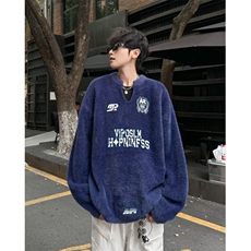 美式字母徽章刺绣针织毛衣男女秋季宽松保暖套头上衣M6035，男装针织衫/毛衣，星座1116A-1（原606A）