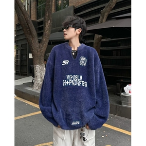 美式字母徽章刺绣针织毛衣男女秋季宽松保暖套头上衣 M6035图片
