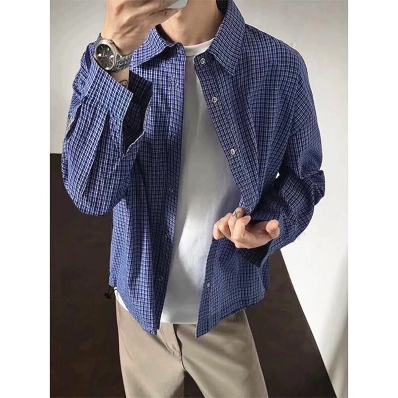 格子衬衫休闲春装衬衣2025新款时尚外套装春秋C219,男装休闲套装,星座1116A（原606A-3）
