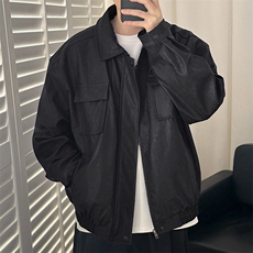 痞帅Pu皮衣小众设计感潮牌双拉链垫肩皮夹克男机车服秋冬高街外套，男装夹克，星座506A
