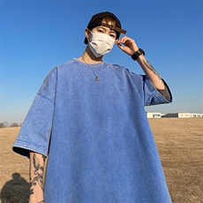 直播得物品质二开240克重磅纯棉水洗纯色光版T恤SX09支持独立包装，男装T恤，电商A486-1